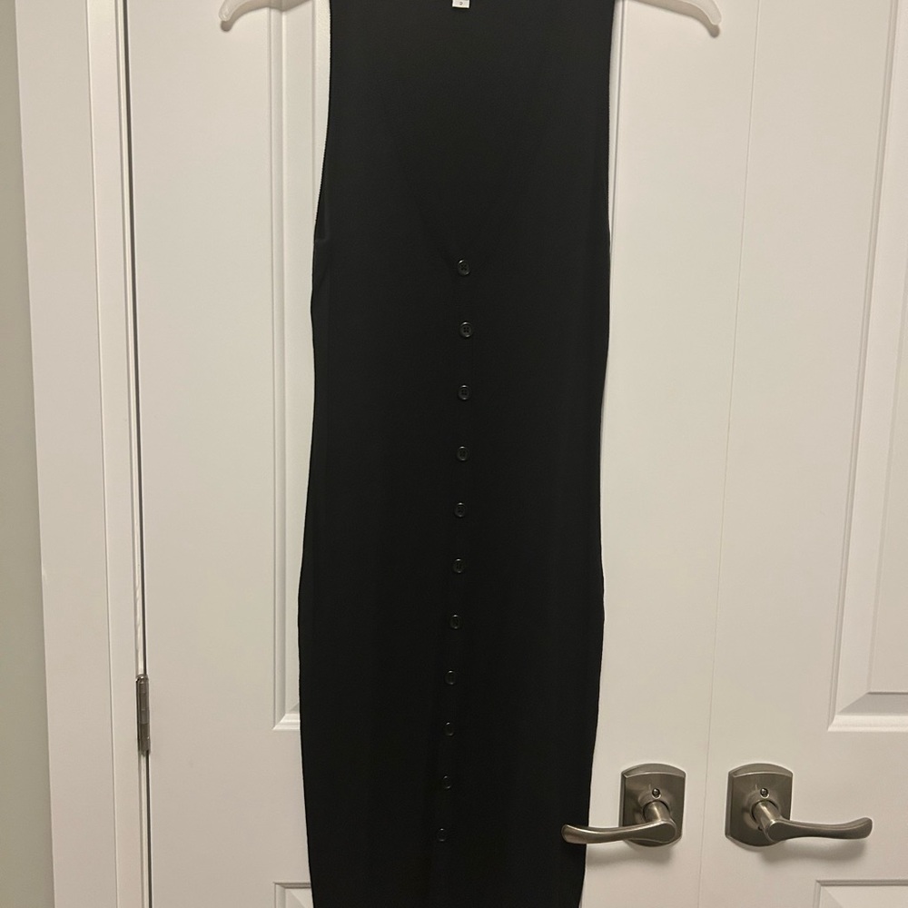 James Perse Black Midi Button-Front Dress